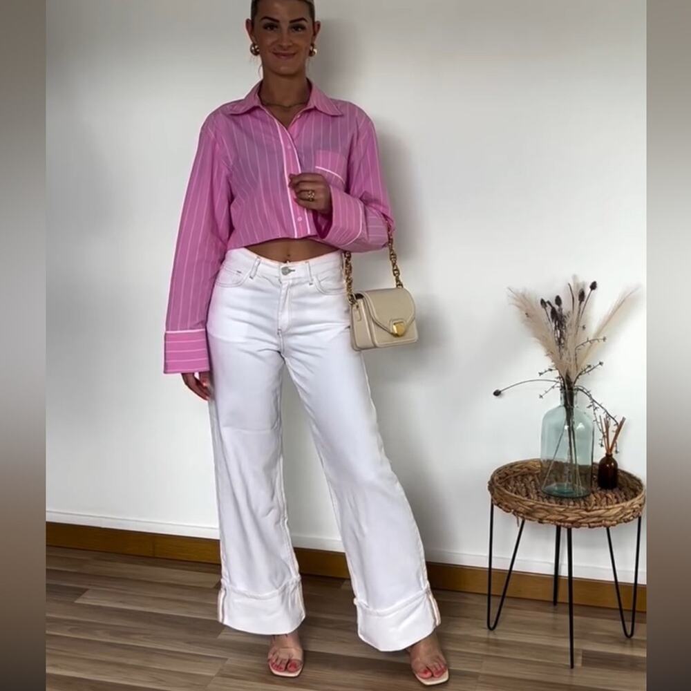ZARA TRF HIGH WAIST TURNED UP JEANS